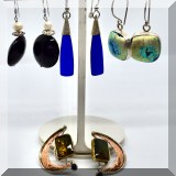 J130. Lot of 4 pairs of handmade sterling silver, glass, mixed stone and pearl earrings - $72 